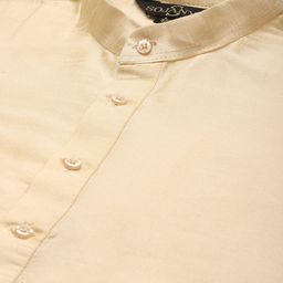 SOJANYA Men Cream-Coloured Solid Kurta with Churidar & Nehru Jacket image 5