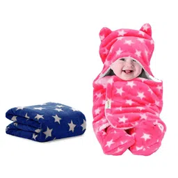 OYO Baby Blue & Pink 2Pcs Geometric Fleece AC Room 350 GSM ReversibleSingle Bed Blankets-image-44