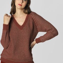 Vero Moda Women Rust Brown & Gold-Toned Self Design Sweater-image-111
