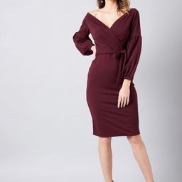 Athena Dramatic Entrance Lantern Sleeve Wrap Dress in Plum-picture-17