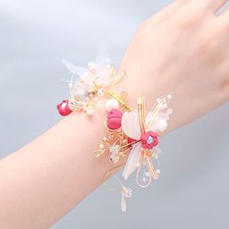 Yellow Chimes Women Gold-Toned & White Bridal Wedding Fabric Wrist Band Bracelet-28