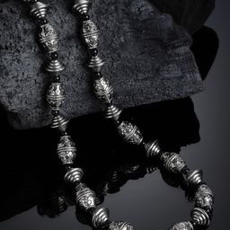 PANASH Silver-Toned & Black German Silver Oxidised Necklace-39