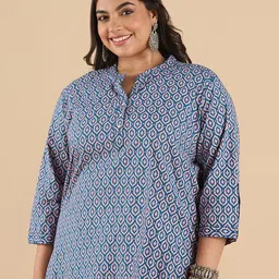 Big Hello - The Plus Life Printed V-Neck Pure Cotton Kurti-image-58