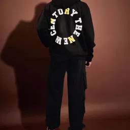 MASCLN SASSAFRAS Black Typography Printed Hooded Tracksuit-image-1