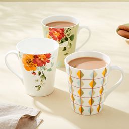 Home Centre White & Red 3 Pieces Floral Printed Glossy Mugs 340 ml Each-14
