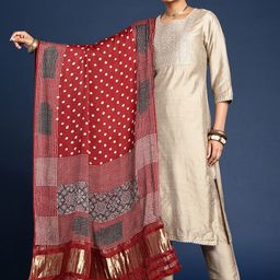 Taavi Ajrakh Hand Block Printed Dupatta with Zari image 2