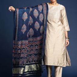 Taavi Ajrakh Hand Block Printed Dupatta with Zari image 2