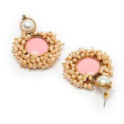 ADIVA Gold-Plated Stone-Studded & Beaded Classic Drop Earrings image 4