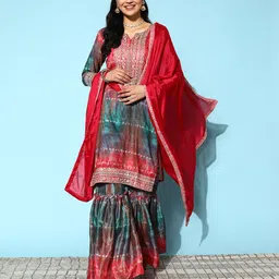 Sangria Bandhani Embroidered Mirror Work Kurta with Sharara & With Dupatta image 3