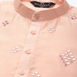 SOJANYA Men Peach-Coloured Ethnic Motifs Mirror Work Kurta with Pyjamas & Nehru Jacket image 5