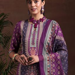 Libas Women Ethnic Motifs Printed Regular Kurta with Trousers & With Dupatta image 2