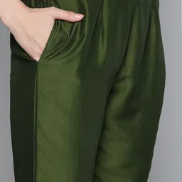 Jompers Yoke Design Pleated Mirror Work Kurta with Trousers & With Dupatta image 4