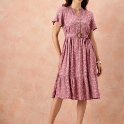 all about you Floral Print Flutter Sleeves A-Line Midi Dress with Belt image 2