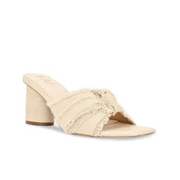 CAI Textured Open Toe Canvas Ruffled  BlockHeels image 3