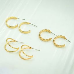 ISHKAARA Set Of 3 Contemporary Studs Earrings-6