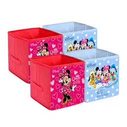 Kuber Industries Set Of 4 Blue& Pink Disney Printed Extra Large Storage Cube Organisers-40