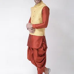 DEYANN Men Rust Brown Solid Kurta with Patiala & Nehru Jacket image 3