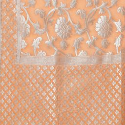 Vishudh Peach-Coloured & Silver-Coloured Woven Design Dupatta image 5