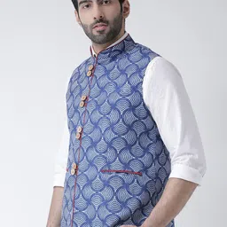 KISAH Men Blue Printed Nehru Jacket image 2