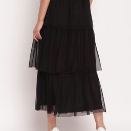 AKIMIA Black Flared Layered Midi Net Skirt image 3