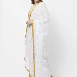 Dupatta Bazaar White & Gold-Coloured Solid Dupatta image 4