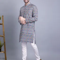 SHIWAM ETHNIX Men Floral Printed Cotton Kurta image 2