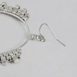 RICHEERA Silver-Toned Circular Drop Earrings image 3
