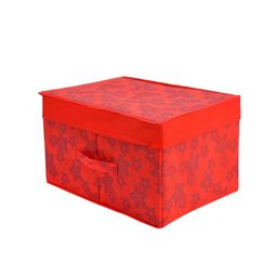 Kuber Industries Set Of 2 Red & Blue Floral Print Foldable Wardrobe Organizer Box With Lid image 5
