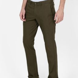 t-base Men Olive Green Tapered Fit Solid Regular Trousers image 3