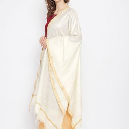 Clora Creation Cream-Coloured & Gold-Toned Solid Dupatta image 2