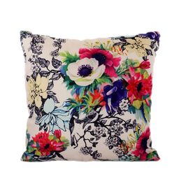 Kuber Industries Cream-Coloured & Red Set of 5 Floral Square Cushion Covers image 3