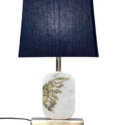 POSH-N-PLUSH Navy Blue & Cream-Coloured Solid Rectangle Winged Marble Table Lamp & Shade image 3