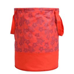 Kuber Industries Set of 2 Red Printed Round Foldable Laundry Baskets With Handles 45 L image 3