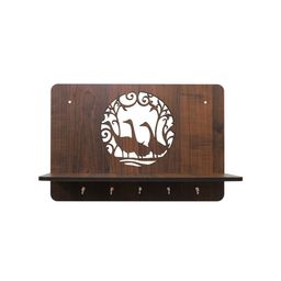 RANDOM Brown Textured MDF Wooden Wall Shelf with Key Holders image 2