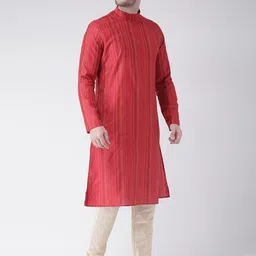 DEYANN Men Red Jacquard Self Design Kurta image 4