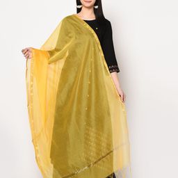 WEAVERS VILLA Mustard Yellow Solid Dupatta-55
