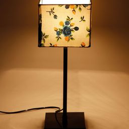 Devansh Pink & Blue Floral Printed Square Table Lamp image 2