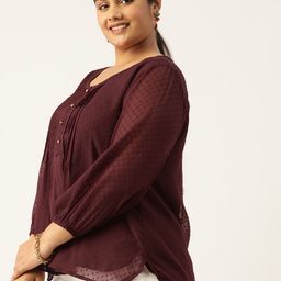 Antheaa Curve Plus Size Self Design Pleated Chiffon A-Line Top image 3