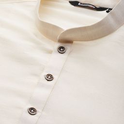 MANQ Men Cream-Coloured Kurta with Churidar & Woven Design Nehru Jacket image 5