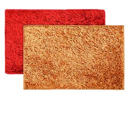 Kuber Industries Set Of 2 Gold-Toned & Red Shaggy Premium Anti-Skid Doormats-76