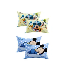Kuber Industries Kids Set Of 4 Sky Blue & Cream Disney Printed Micro Fiber Filled Pillows-44