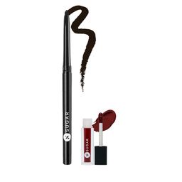 SUGAR Set of Kohl Of Honour Intense Kajal 01 & Smudge Me Not Liquid Mini Lipstick 01-43