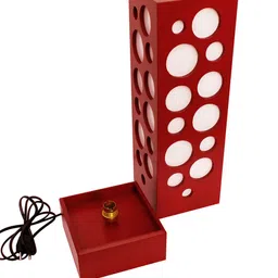 Home Sparkle Red & White Solid Handcrafted Column Table Lamp image 2