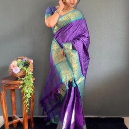 AQUILIQ Purple Art Silk Woven Design Sarees-image-84