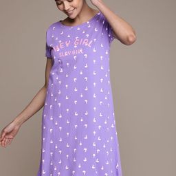 beebelle Purple Printed Pure Cotton Nightdress-image-69
