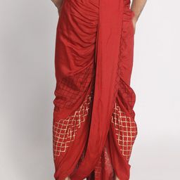 Nakshi Men Red & Gold-Coloured Hand Block Printed Stitched Dhoti image 5