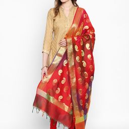 Dupatta Bazaar Red & Orange Woven Design Dupatta image 5