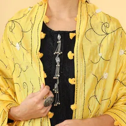 Soch Mustard & Black Embroidered Dupatta with Thread Work image 2