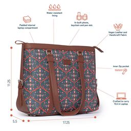 ZOUK Navy Blue Ethnic Motif Structured Laptop Bag image 4
