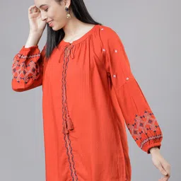 Vishudh Women Rust Orange Printed High-Low Top image 3